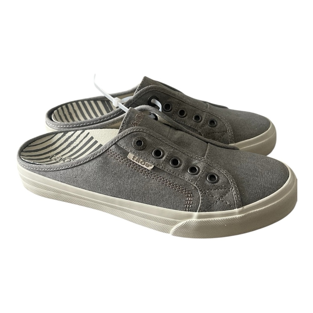 Taos EZ Soul Grey Canvas Casual Sneakers Womens Size 9 US Slip On Mule Shoes